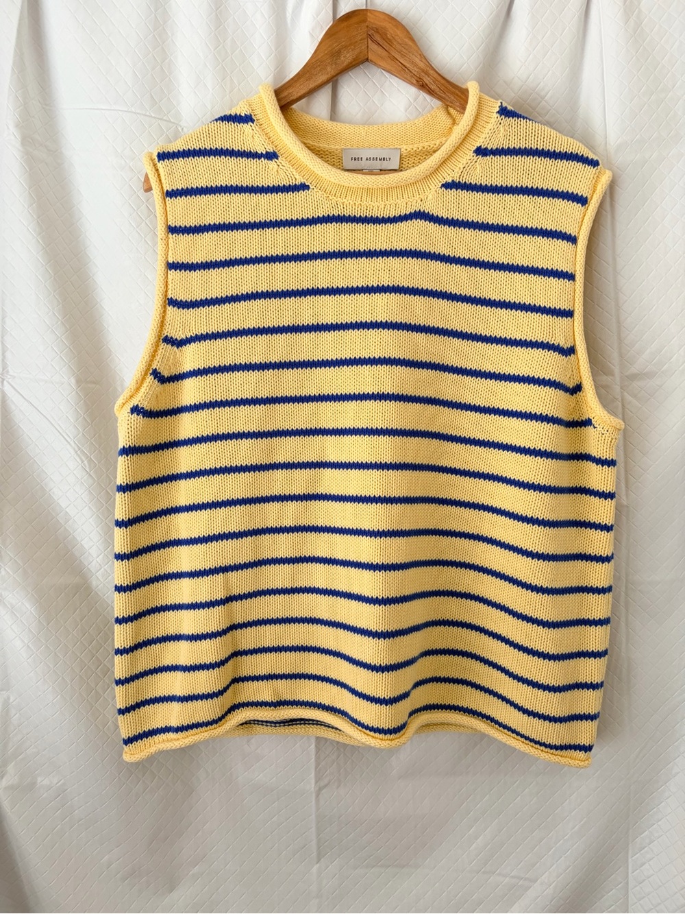 Striped Knit Sleeveless Sweater Vest in Yellow and Blue